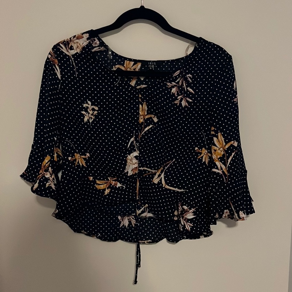 Black floral blouse (medium)